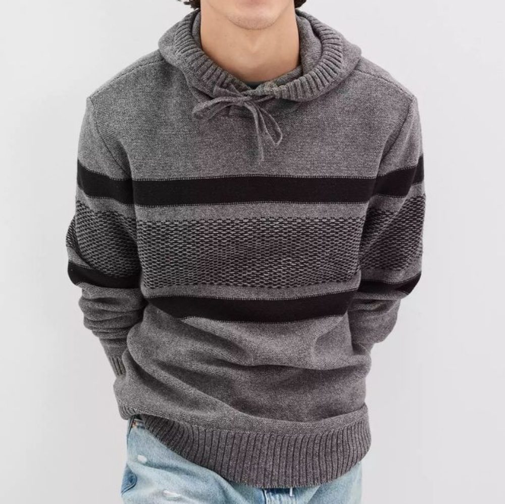 Ae | The Super Soft Striped Hooded Sweater Hoodie Mens XS Gray Black